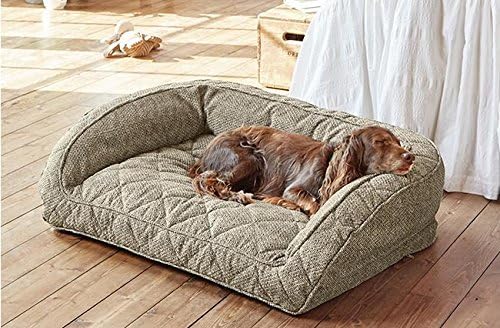 Orvis Comfort Fill-Eco Couch Dog Bed – Plush Three-Sided Bolster with Comfort Fill-Eco Cushion, Quilted Cover, Zip-Off & Machine Washable, Charcoal Chevron - X-Large