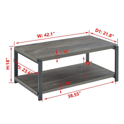 EXCEFUR Coffee Table with Storage Shelf, Rustic Wood and Metal Cocktail Table for Living Room, Grey