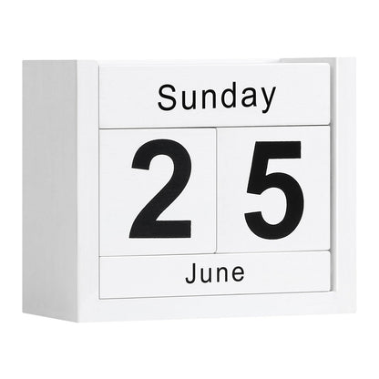 DEERINE Wooden Block Calendar for Desk, Daily Desktop Perpetual Desk Calendar, Cute Date Display Blocks Desk Accessory for Home Office Decor, Teacher, Classroom, Reusable Yearly, White