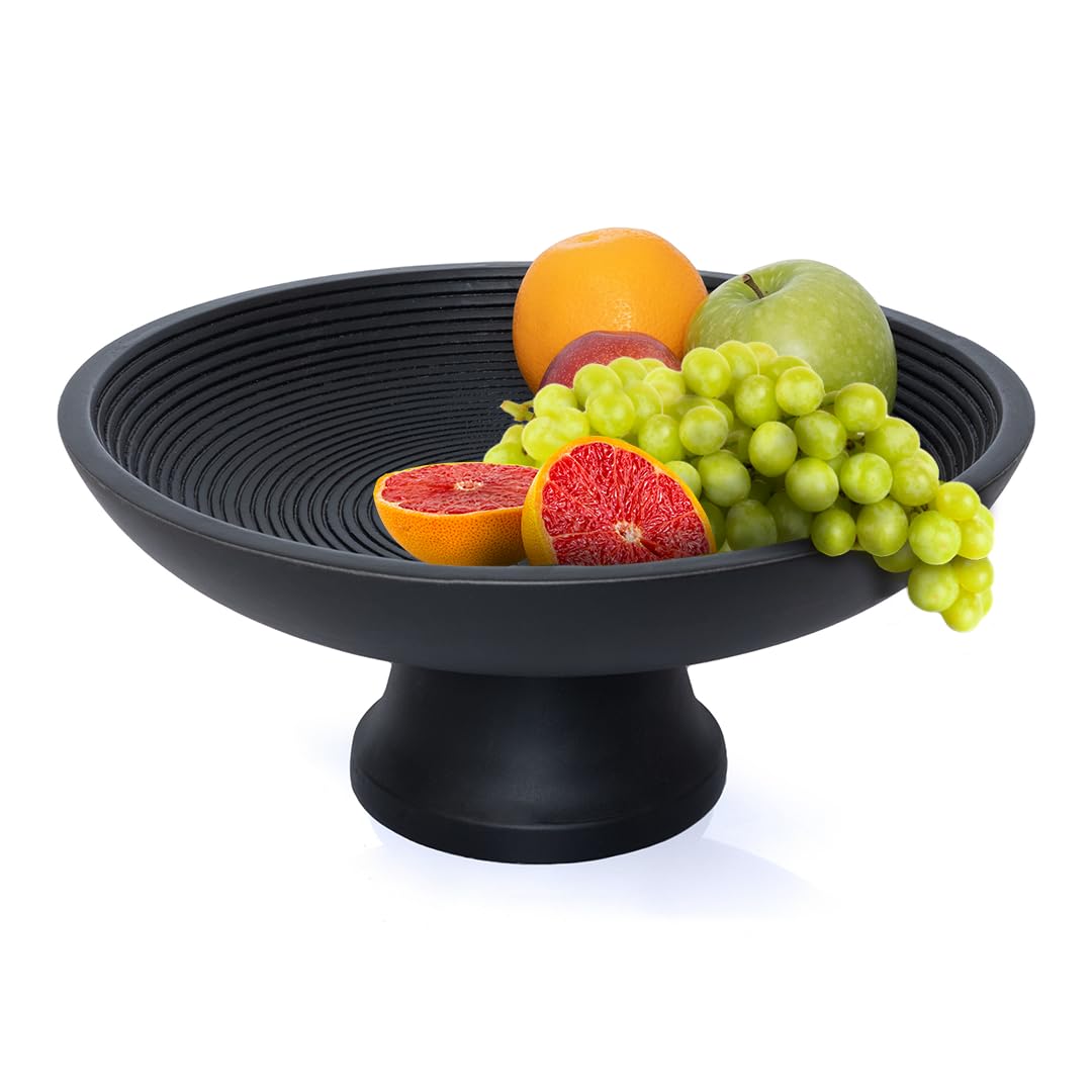 Folkulture Wooden Fruit Bowl for Kitchen Counter | 12" Large Premium Eco Friendly Banana Fruit Basket for Kitchen | Black Fruit Bowl, Decorative Bowl for Table Decor, Centerpiece for Dining Table