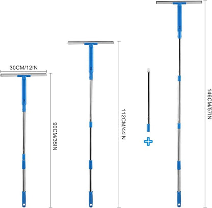 Window Cleaner with Long Handle, Glass Cleaning Tools with Silicone Squeegee &