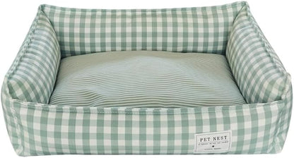 Orthopedic Rectangle Dog Bed for Medium Small Dogs, Plaid Plush Modern Puppy Sofa Bed with Anti-Slip Bottom, Cute Calming Pet Bed(Green,Medium)