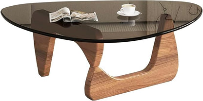 Mid Century Modern Glass Coffee Table, Coffee Table for Living Room, Brown Glass Coffee Tables,Suitable for Bedroom Living Room Reception Office Tables (Walnut/Grey, Medium 35.8 * 25.5 * 16in)
