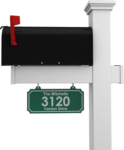 4Ever Products Vinyl Mailbox Post System - Includes Black Steel Mailbox and Custom Address Plate (Green)