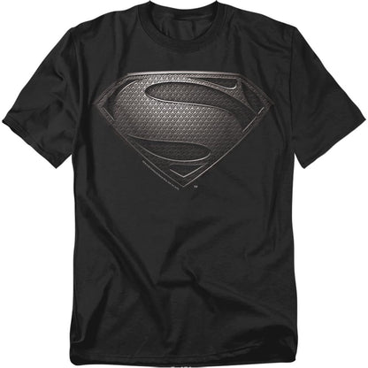 Popfunk Superman Man of Steel Movie Gray Shield Black T Shirt (Large)