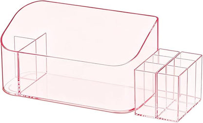 Makeup Tray Holder Organizer Cosmetic Display Case Tabletop Desktop Vanity Countertop Bathroom Wall Cabinet Medicine Storage Box 9 Dividers 2 Removable Women Ladies Girls Gifts Crystal Pink 1 PACK