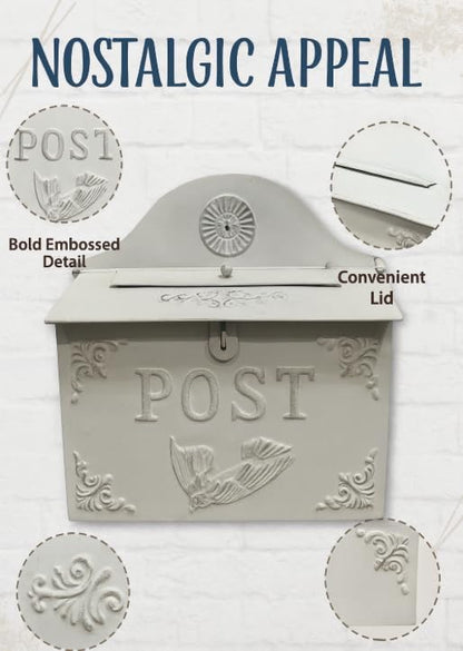 I Vintage Style Post Box I Nostalgic Charm Home Decor I Farmhouse Design I 15.9" Height x 11" Wide (All White Horizontal)