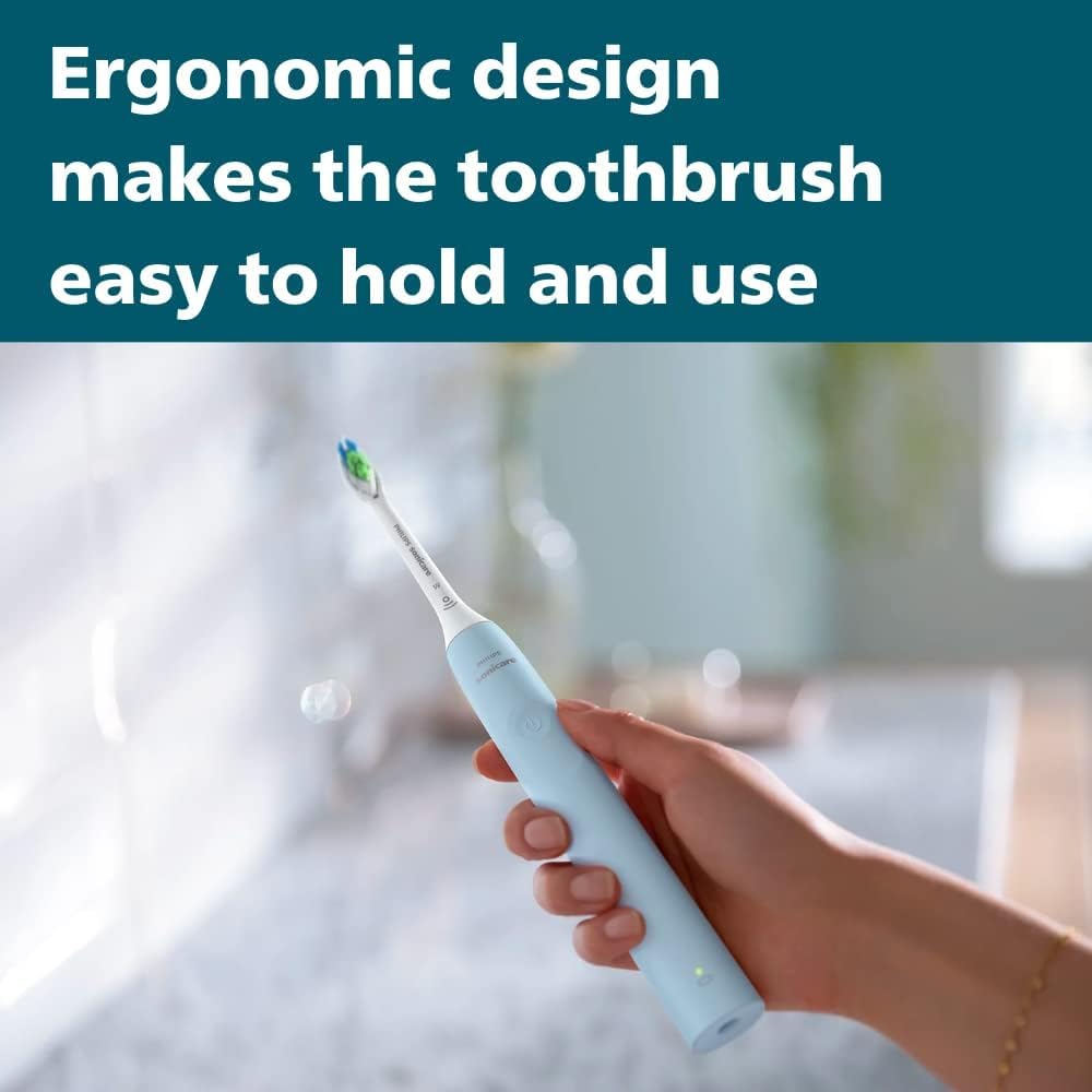 Philips Sonicare 2100 electric toothbrush with Sonic technology, QuadPacer and SmarTimer, 14-day battery life and slim egonomic design, blue and pink 2 pack
