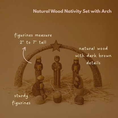 Dear Holidays Rustic Wood Nativity Tabletop Set, Christmas Home Decor, Set of 9 Figurines