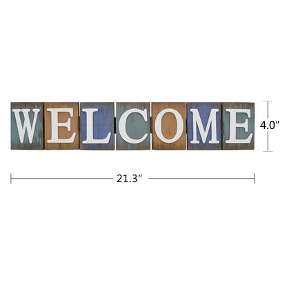 Welcome Tabletop Wooden Cutout Letter Sign - Folding Hinged Free Standing Rustic Love Word Sign for Table, Shelf, Mantel, Fireplace Farmhouse Home Decor