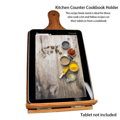 Cookbook Stand for Kitchen Counter, Rustic Cookbook Display Holder for Convenient Cooking, Adjustable Pad Tablet Recipe Book Holder, Wood Cutting Board Style Kitchen Gifts for Cooking Lovers