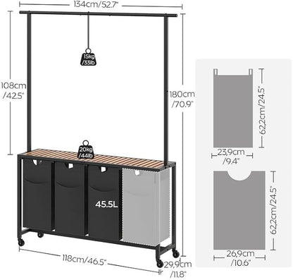 Laundry Sorter 4 Section, Rolling Laundry Hamper