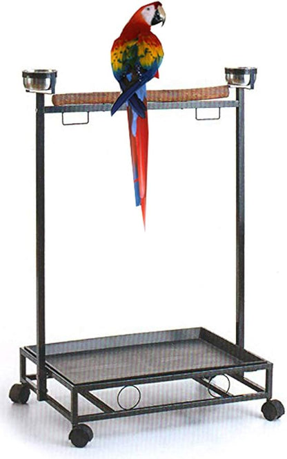 Large Wrought Iron Parrot Bird Play Stand Removable Easy Clean Tray Perch Play Gym Play Ground Stainless Feeder Cups Rolling Stand On Lockable Wheels