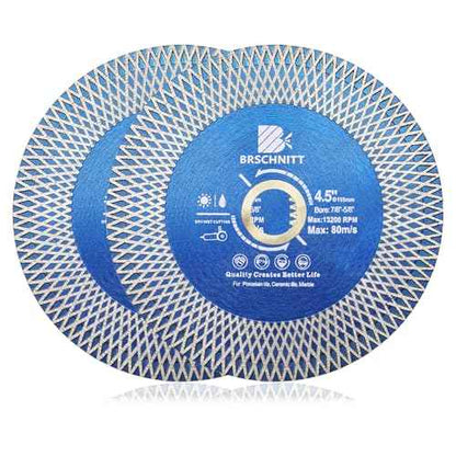 Diamond Porcelain Tile Saw Blade - BRSCHNITT 2pcs 4.5" Super Thin Diamond Cutting Grinding Disc with X Teeth Arbor 7/8¡°-5/8¡° for Ceramic Tiles,Granite,Marble Angle Grinder Circle Saw Blade