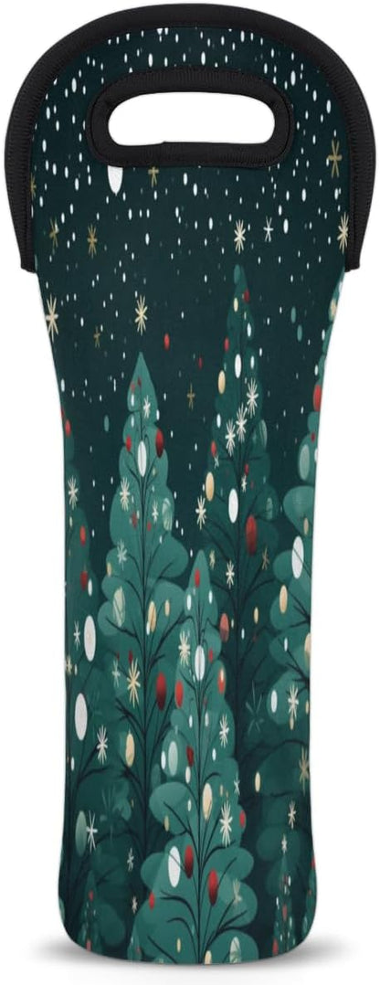 Christmas Tree Wine Bag Single Bottle Wine Tote Bag Neoprene Wine Carrier Bags with Carry Handle Portable Wine Bottle Holder for Travel Party Picnic