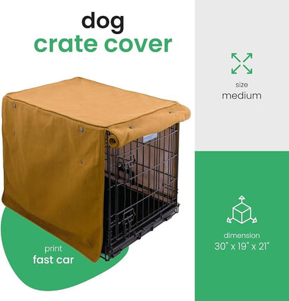Molly Mutt Fast Car Dog Crate Cover, GOTS-Certified 100% Organic Cotton Canvas Cover for Dog or Puppy Kennel and Cage, Washable, Free of Harmful Chemicals, Medium/Large, Fits 30"x19"x21" Crate