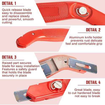 Lasnten 4 Pieces 12 Blades Knife for Cutting Carpet Heavy Duty Carpet Knife with 6 Blades Utility Tools for Box Cutter Roofing Purpose, Aluminum (Red)