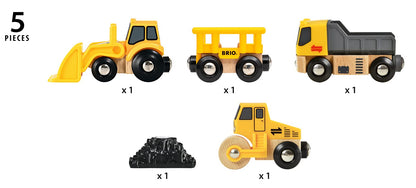 BRIO Construction Vehicles - Premium Wooden Toy Train Set | Fun and Educational | Easy Magnetic Couplings | FSC Certified Wood | Ideal Christmas or Birthday Gift