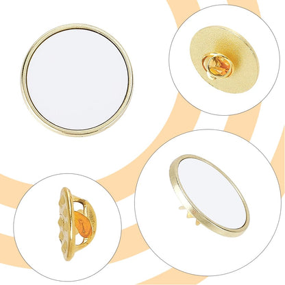 SOFPLATE 20 Sets 1 Inch Round Blank Pins Sublimation Blank Buttons Small Gold Alloy Disk Base Transfer Design Making Kits Team Party Decor Brooch Pin Bulk for Jewelry Making Lapel Supplies DIY Crafts