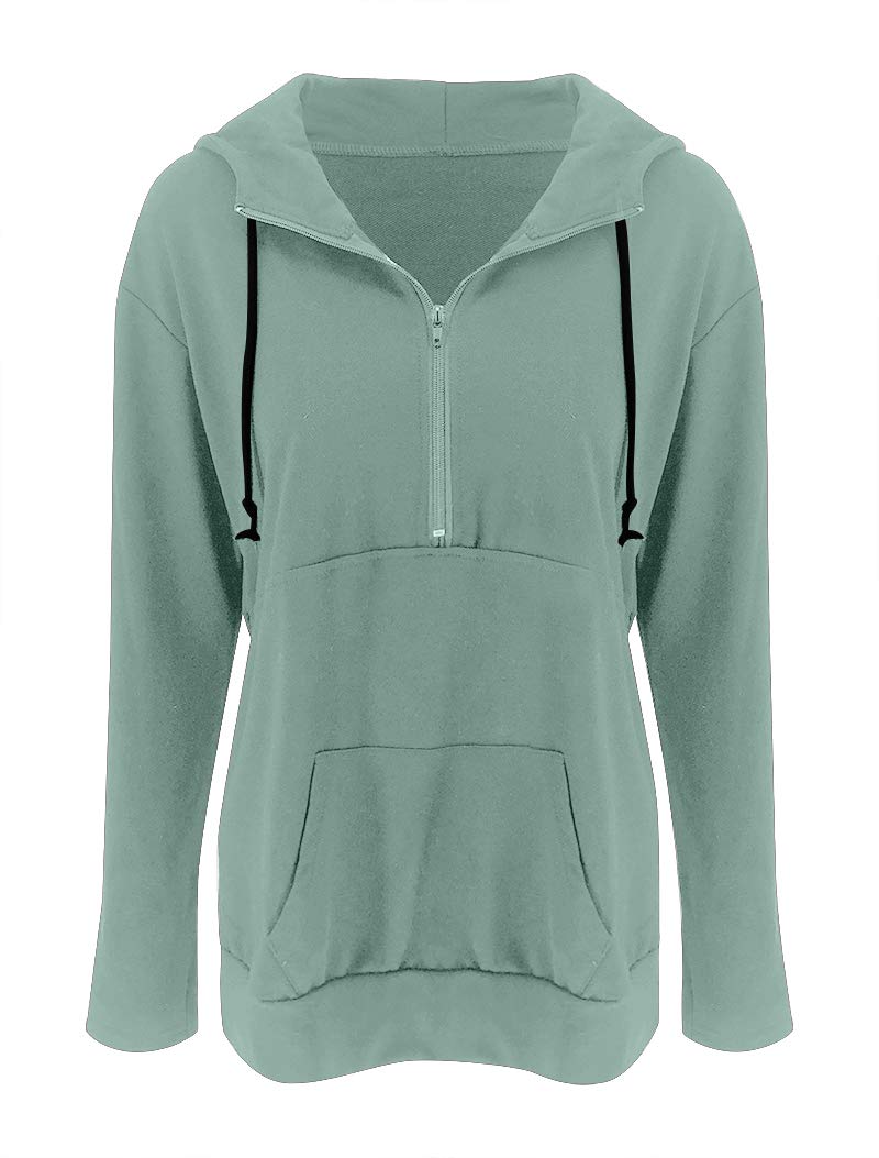 Fallorchid Womens Quarter Zip Pullover Hoodies Casual Long Sleeve Sweatshits with Pocket (Mint, Small)