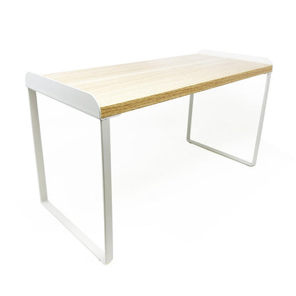 Mitus Shelf Organizer and Storage, Tiered Wood Cabinet Rack for The Kitchen Counter, Bathroom Counter, Pantry Cupboard, Office Desk Bookshelf, 16" Wide Natural and White (Large)