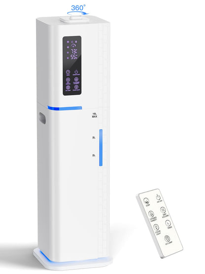 Zeova 10L/2.64Gal Humidifiers for Bedroom, Top Fill Quiet Ultrasonic Cool Mist Humidifier Large Room, Covers 550ft², 60H Runtime, 24H Timer, 3 Mist Modes Humidifiers for Home, Office, Plants, White