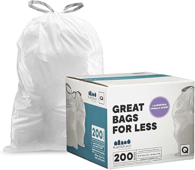 Plasticplace White Drawstring Lavender and Soft Vanilla Scented Garbage Can