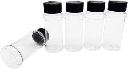 OJYUDD 16 Pack 3.4oz/100ml Plastic Spice Bottles Set,Empty Seasoning Containers with Black Cap,Clear Reusable Containers Jars for Spice,Herbs,Powders,Glitters