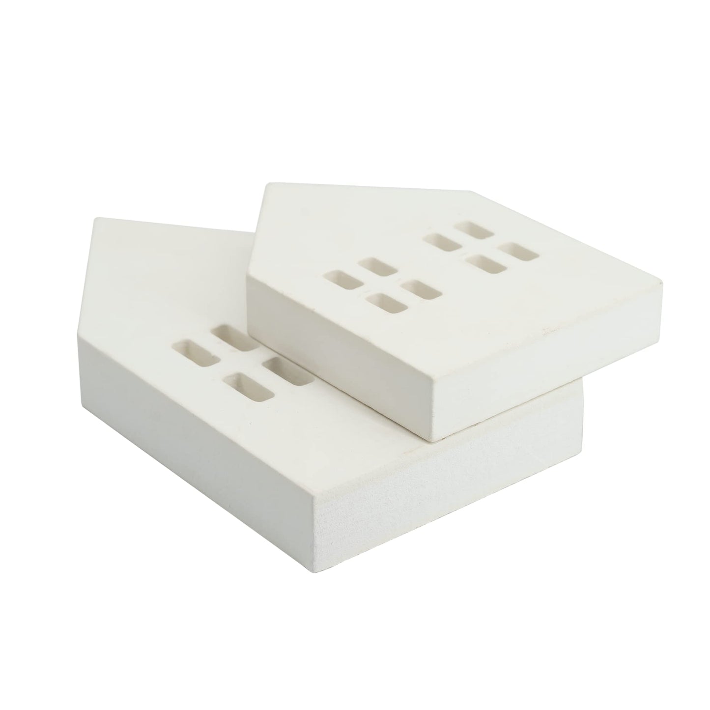 House Shaped Wooden Sign Block Farmhouse Home Sign Tiered Tray Decor 2 Pack (White)
