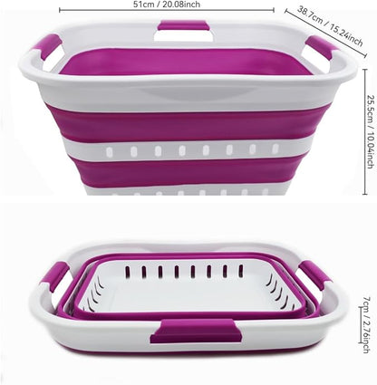 SAMMART 30L Collapsible 3 Handled Plastic Laundry Basket