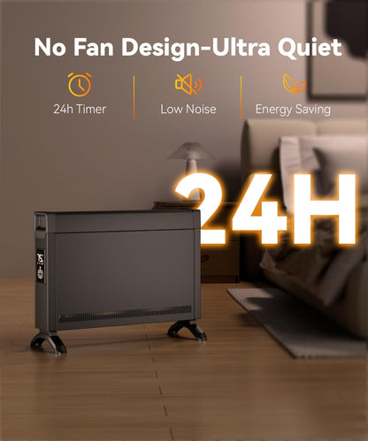 BREEZEHEAT Convection Panel Heater 1500W, Energy Efficient Electric Space Heater for Indoor Use w/Remote Control, Silent Operation, Slim Design for Large Room, Home Office (Black)