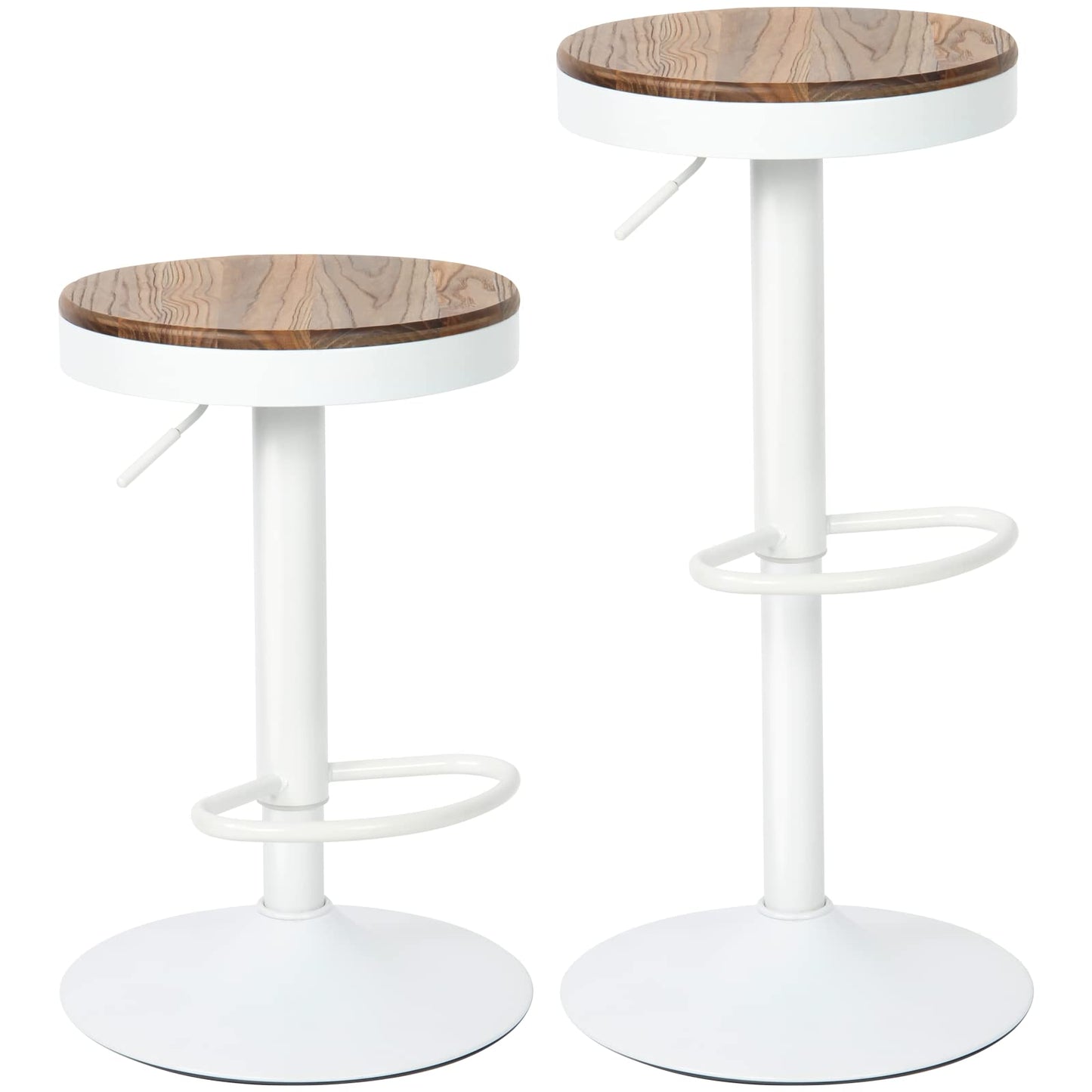 Kidol & Shellder Bar Stools Set of 2 White Round Adjustable Swivel Barstools Modern Backless Bar Chairs Wooden Seat Counter Height Stools Armless for Kitchen Island, Cafe, Dining Room