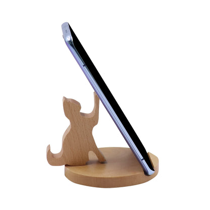 Amamcy Cute Cat Cellphone Stand Holder Wooden Smartphone Desk Holder for All Mobile Phones Animal Phone Stand Desk Ornament