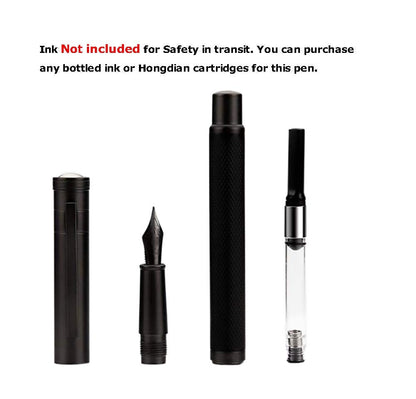 Brushed Black Forest Fude Pen, Bent Nib Calligraphy Fountain Pen (Fine to Broad) with Converter and Metal Box Set by Asvine