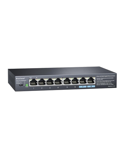 BrosTrend 2.5Gb Switch, Unmanaged 8 Port Ethernet Switch 2.5 Gigabit Supports Static Link Aggregation & VLAN, Fanless, Desktop Wall Mount, Multi Gig Splitter for Gaming, NAS, PC, Lifetime Protection