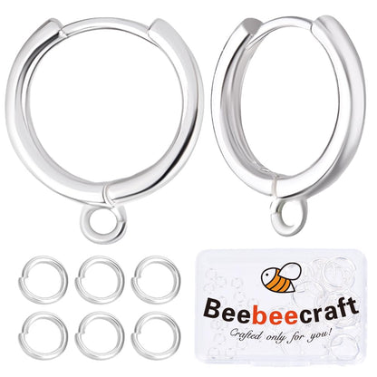 Beebeecraft 20Pcs Huggie Hoop Earring Hooks 925 Sterling Silver Plated Brass French Round Leverback Earring Findings with Open Jump Rings for Jewelry Making DIY Crafts
