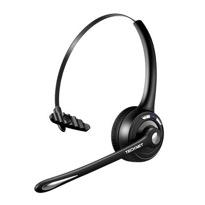 TECKNET Bluetooth Headset, Wireless On Ear Headphones with Noise Cancelling Microphone for Trucker, Hand Free Wireless Headset with Mute Mic for Phone