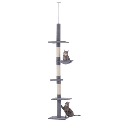 PawHut 8.5' Adjustable Height Floor-to-Ceiling Vertical Cat Tree, 5 Level Cat Climbing Tower, Gray