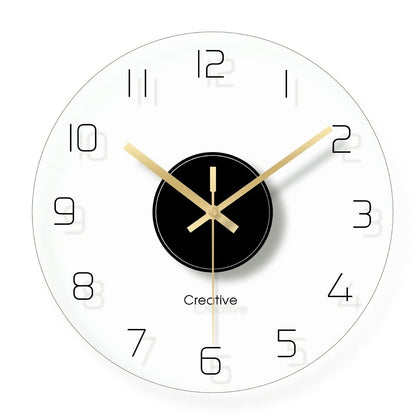 DooGu Round Tempered Glass Wall Clock,Silent Non-Ticking Clock, Living Room Bedroom Office Transparent Decorative Clock, 12 Inch, Easy to Read (12Inch, Black)