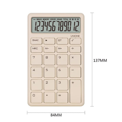 UNIONE Pocket & Desktop Beige Calculator with a Bright LCD, Dual Power Handheld Desktop. Color. Business, Office, High School