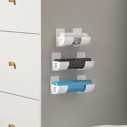 4 Pcs No Punching Trash Bag Dispenser Plastic Bag Holder, Wall Mounted Plastic