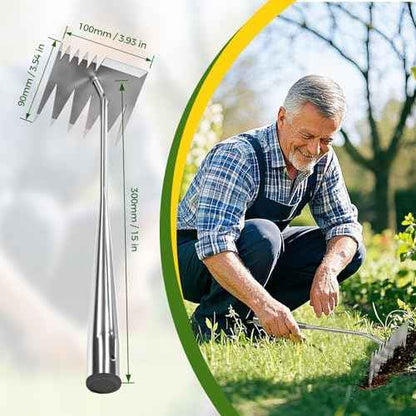 Weed Puller Tool, 2025 Upgraded Portable Manual Weeding Tools Gardening, 6 Teeth Dual Head Stainless Steel Hand Garden Weeding Rake, Weed Remover Tool for Gardening Backyard Yard Farm Planting Weeding