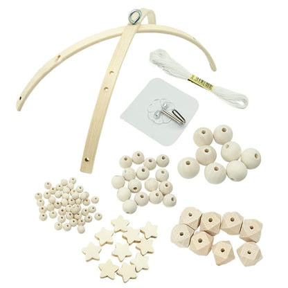 DIY Mobile Kit Natural Wood Bed Bell Wind Chime Bedroom Ceiling Mobiles Toys Newborn Gift (Star)