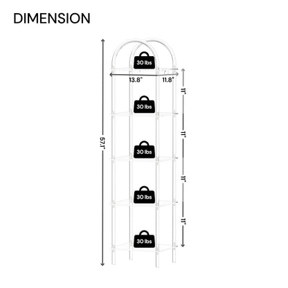 CRTERICX 5-Tier Acrylic Arched Bookcase, Clear Narrow Bookshelf for Small Space, 13.8''W x 11.8''D x 57.1''H, Open Display Book Shelves for Home Office, Living Room, Bedroom, Modern