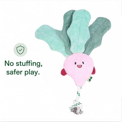 Green Sheep Interactive Plush Dog Toy, No Stuffing Squeaky Toy with Recycled Cotton Rope for Medium to Large Dogs,Radish