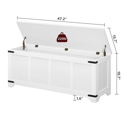 MAHANCRIS 47.2" Storage Chest, Wooden Storage Bench with 2 Safety Hinges, Entryway Shoe Bench with Flip-Top, Storage Trunk for Living Room, Bedroom, Entryway, White SCBW4901
