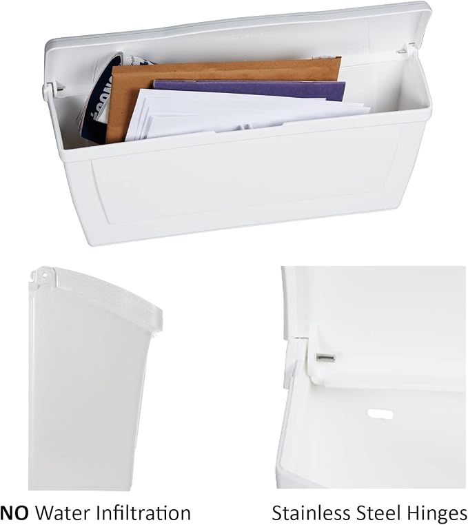 Small Plastic Mailbox for Outside Porch, Easy to Install Wall Mount, Lightweight, Heavy Duty, Rustproof, Maintenance-Free Horizontal Mail Box for House - Made in Canada - 15.5” x 4” x 6.25” (White)