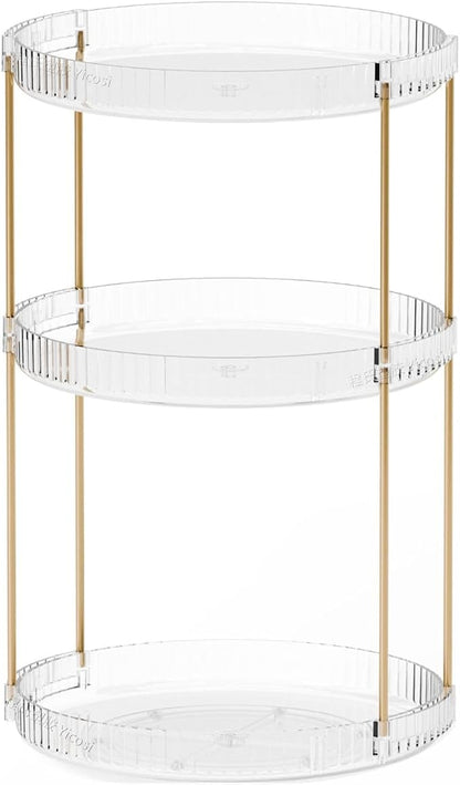 Yieach Acrylic 360 Rotating Makeup Organizer and Perfume Organizer,3 Tier Make Up Holder and Acrylic Skincare Organizers for Countertop,Vanity,Bathroom,Clear Spinning Beauty Organizer for Face Product