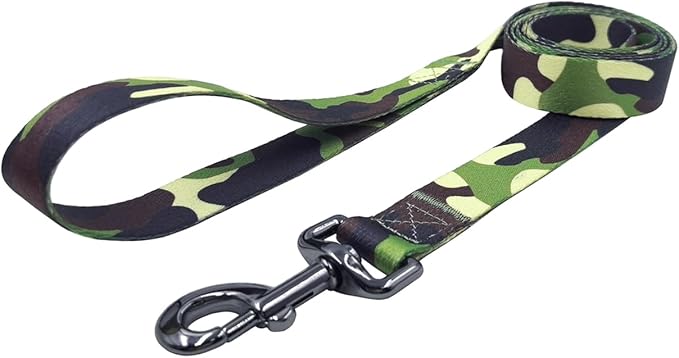 Dog Collar Leash Set, Camouflage Pattern, Polyester Material, Adjustable Collar and 5ft Matching Leash, for Medium Dogs.(M, Camo)