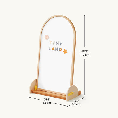 Tiny Land Kids Easel – Large 22"x40.5" Writing Area Double-Sided Magnetic Chalkboard & Whiteboard, Wooden Arch Drawing Board with Stand, Toddler Art Easel with Letters & Animal Magnets